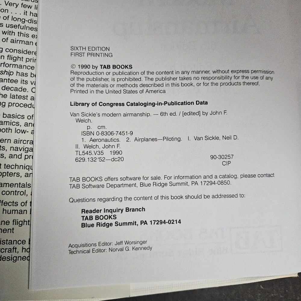 Van Sickle's Modern Airmanship 6th Edition Edited by John F Welch‎ HCDJ GOOD